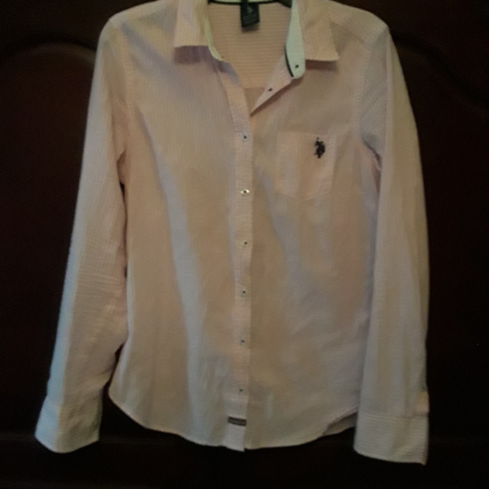 US Polo Assn.  pink and white striped button down